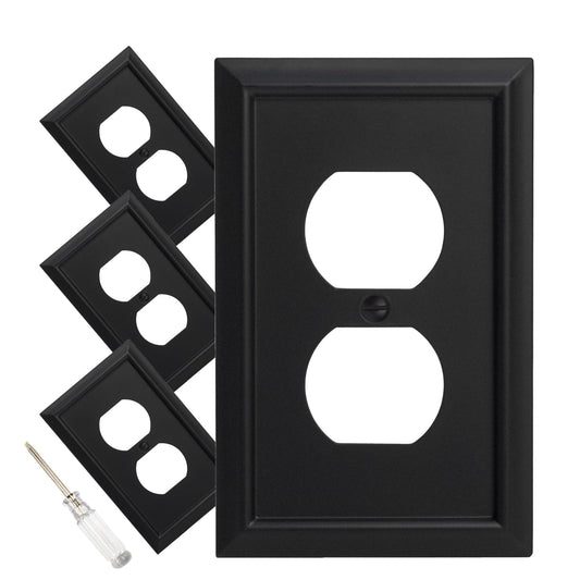 Wall Plate, Duplex Outlet Covers, Matte Black Light Switch Cover - Natural Bamboo Fiber Electrical Outlet Cover Plate Variety of 13 Styles Decorator/Duplex/Toggle/Combo (1 Gang Duplex 4 Pack)