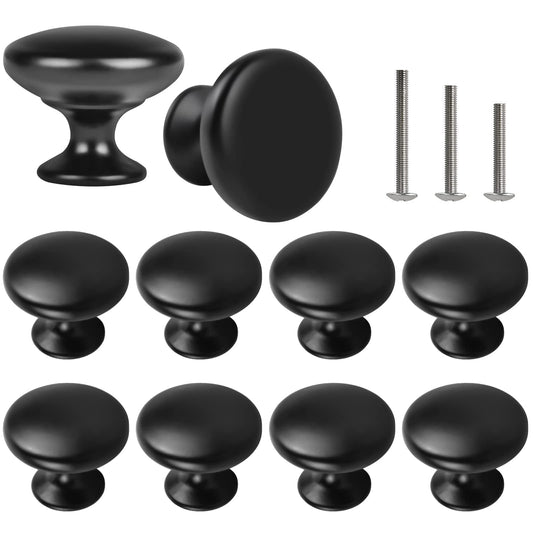 OctinPris 10x Matt Black Cabinet Hardware Round Mushroom Knob Drawer Handles 30mm/1.18" for Kitchen Cupboard Furniture Chest Door Dresser Bathroom