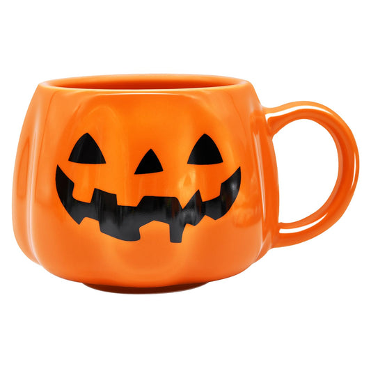 Peclek 12 oz Halloween Pumpkin Mug, Ceramic Cute Pumpkin Coffee Cup, Black Face