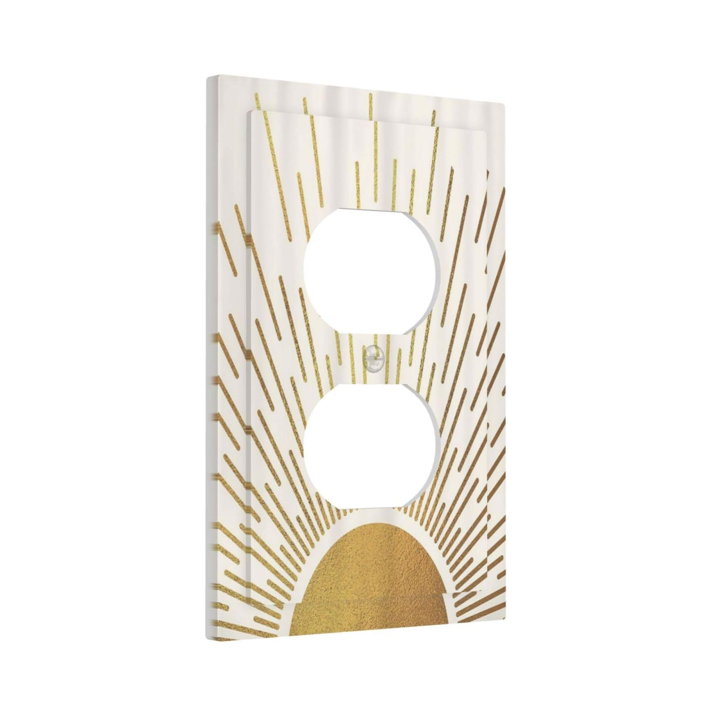 Mid Century Boho Abstract Sunrise Gold Sun 1 Gang Outlet Plate Decorative Single Duplex Wall Plate Covers Electrical Receptacle Light Switch Cover Art Faceplate Switchplate for Country Bedroom Decor