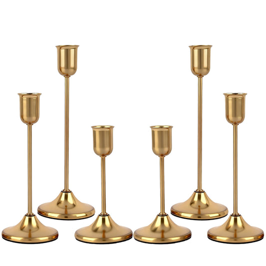 Gold Candlestick Holders Taper Candle Holder for Candlesticks Metal Set of 6 Vintage Centerpiece for Dining Table Wedding Christmas Thanksgiving Fireplace Home Decor Gift 007-TB-6