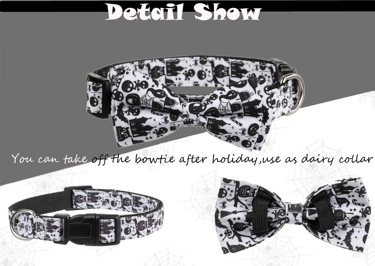 Halloween Dog Bow Tie Collar 2 Pack, Quick Release Spooky Collar for Large Size Dogs