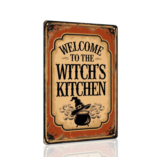 Welcome To The Witch's Kitchen Halloween Metal Tin Sign, Rustic Wall Decor For Kitchen, Farmhouse, Halloween Party, Entryway Decorative Signs & Plaques 8x12 Inch