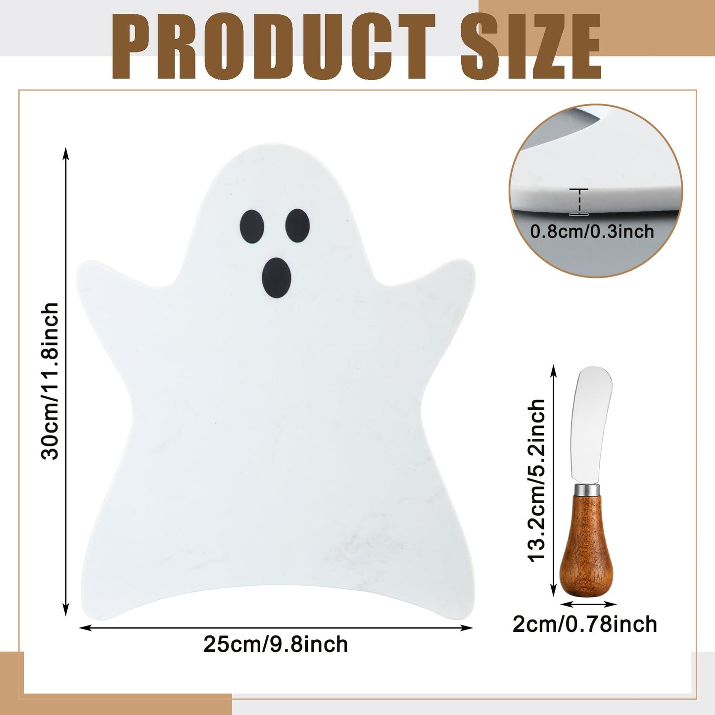 Afarnook Ghost Marble Cheese Board Charcuterie Cutting Tray with Spatula Halloween Ghost Marble Serving Decorative for Decoration Charcuterie Kitchen