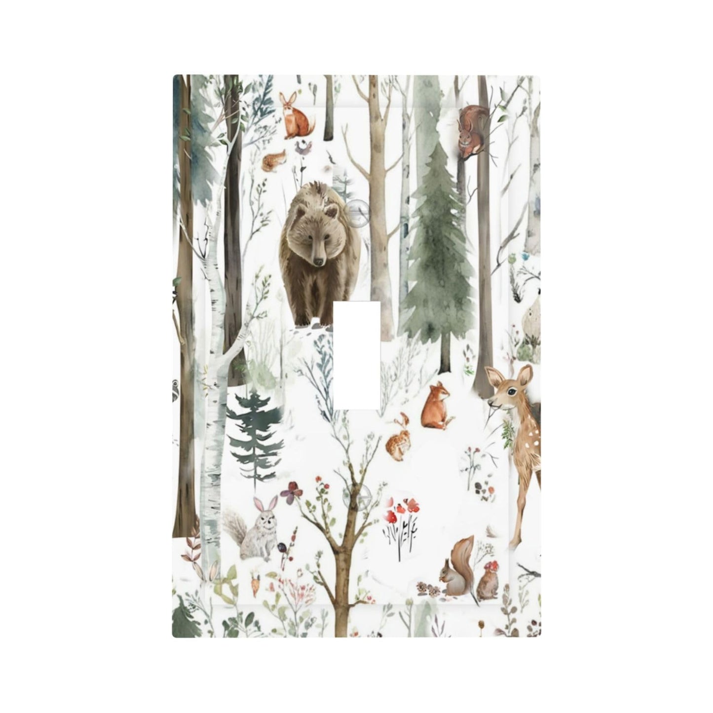 Snow Bear Fox Deer Forest Squirrel Wild Life Animal Decorative Light Switch Cover 1 Gang Single Toggle Device Electrical Faceplate Switchplates Decorator Outlet Wall Plate for Farmhouse Kids Room