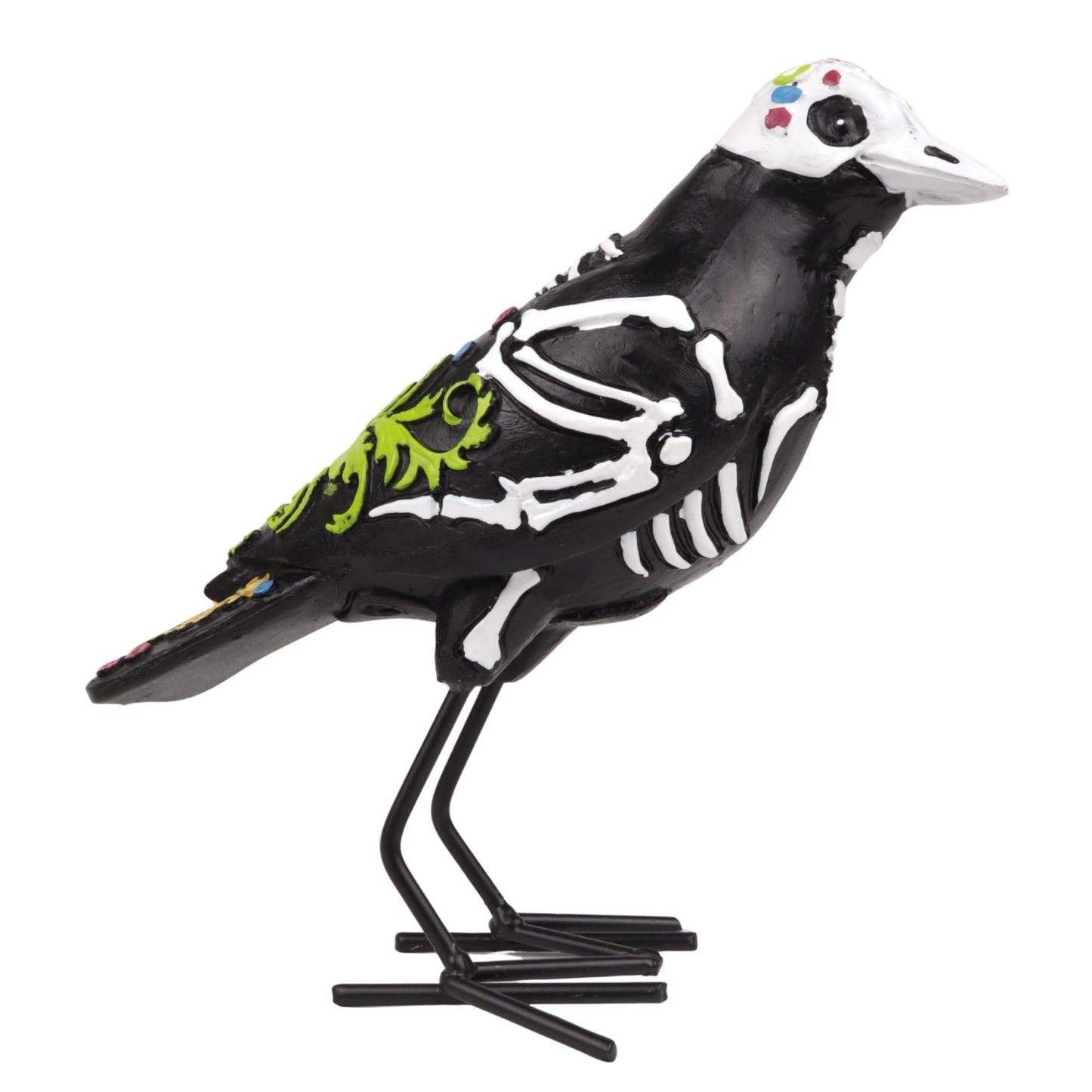 Needzo Dia De Los Muertos Sugar Skull Bird, Multicolor Ofrenda Altar Decoration, Day of the Dead Halloween Figurine, 4.75 Inches