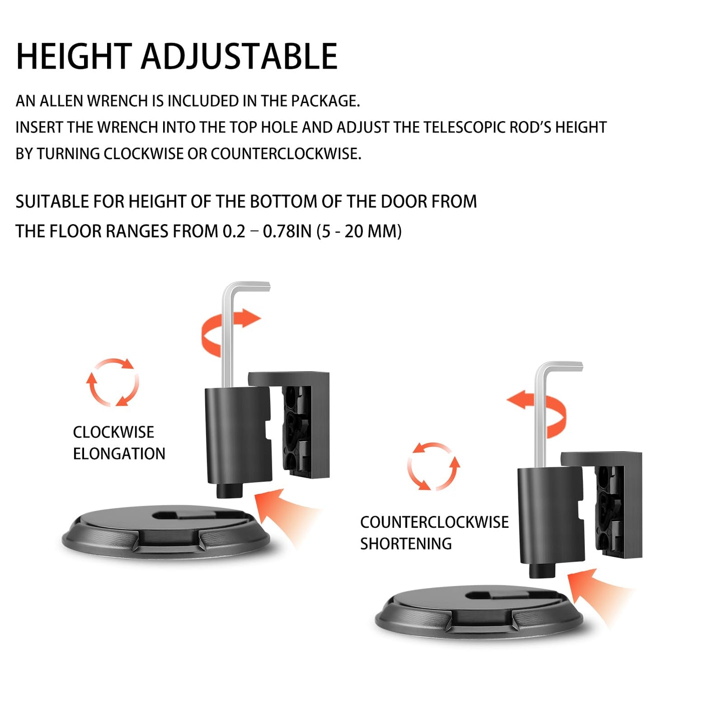VACNEA Windproof Door Stopper, Heavy Duty Doorstops, Height Adjustable Mechanical Door Catch Holder Keep Door Open, No Drilling with Screws and Adhesive, 1Pack, Black