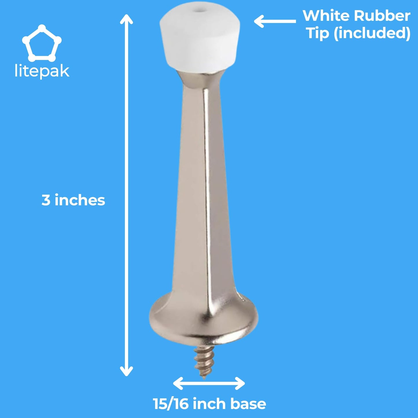Premium Heavy Duty Door Stoppers for Bottom of Door, Solid Metal Baseboard Mounted Door Stop, Screw-in Baseboard Door Stops for Wall Protection 3" (Satin Nickel, 8 Pack)