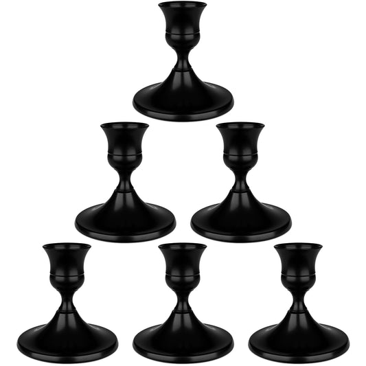 Black Candle Holder Taper Candle Holders, Set of 6 Candlestick Holders Decor for Home Decor, Metal Taper Candleholder for Fall Thanksgiving Halloween Christmas Table Fireplace Decor