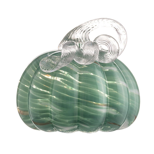 ORRFIDDY 5.1" Hand-Blown Glass Pumpkin Halloween Decor Fall Home Figurines Collectible Harvest Thanksgiving Wedding & Autumn Mantel Decorations Paperweight Tabletop Ornaments(Green)