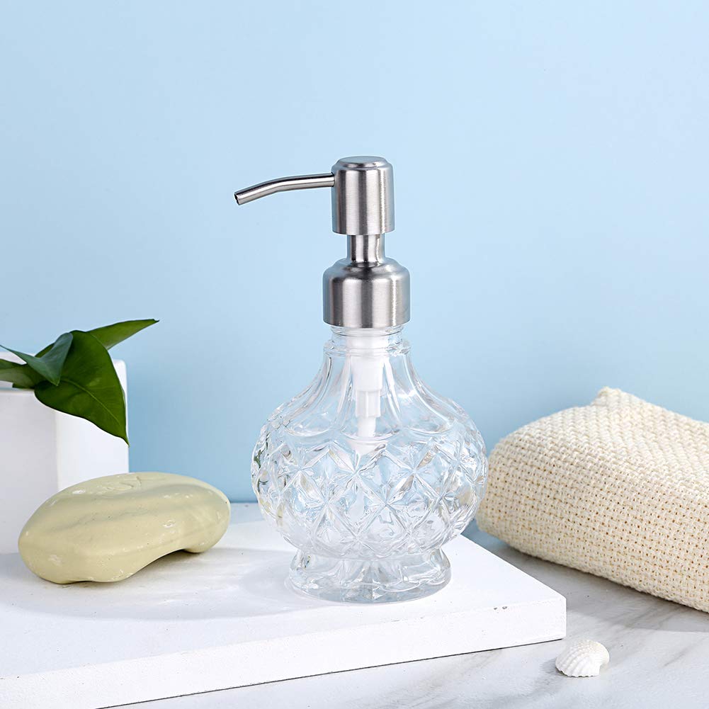 YunNasi Soap Dispenser with Pump, Clear Crystal Design, Vintage and Elegant, Refillable Liquid Hand Soap Dish Soap Dispensers for Bathroom Counter, Kitchen Sink (Style 1)