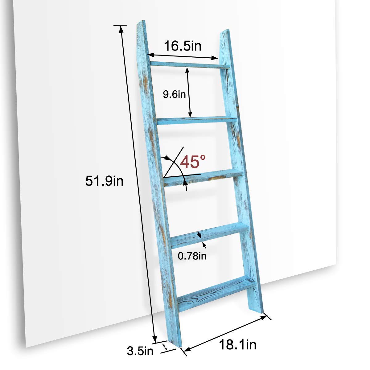 Honest Blanket Ladders for the Living Room, 5-Tier Blanket Holder, Wall-Leaning Blanket Rack, Ladder Shelves, Wooden Quilt Ladder, Farmhouse Decor, Blue