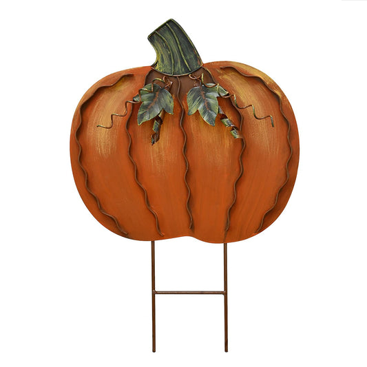 K KILIPES 17" H Metal Pumpkin Garden Stake Fall Decorations Outdoor Pumpkin Yard Sign Autumn Pumpkin Lawn Decor Decorative Garden Stake for Fall Harvest Thanksgiving Outside Patio Porch Decor