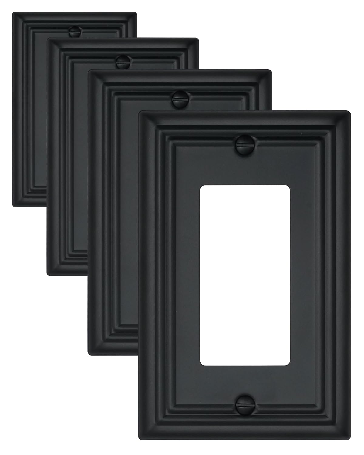 ZILLSEA Decorative Framed Design Switch Plates Outlet Covers, Duable Metal Wall Plates (Black/1 Decorator 4 Pack)