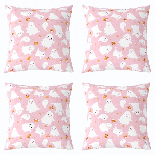 Feelyou Kids Pink Ghost Throw Pillow Covers 20"x20" Set of 4 Soft Kawaii Halloween Pillow Cases Cushion Covers Cute Trick or Treat Decorative Throw Pillowcases Women Men Cushion Cases