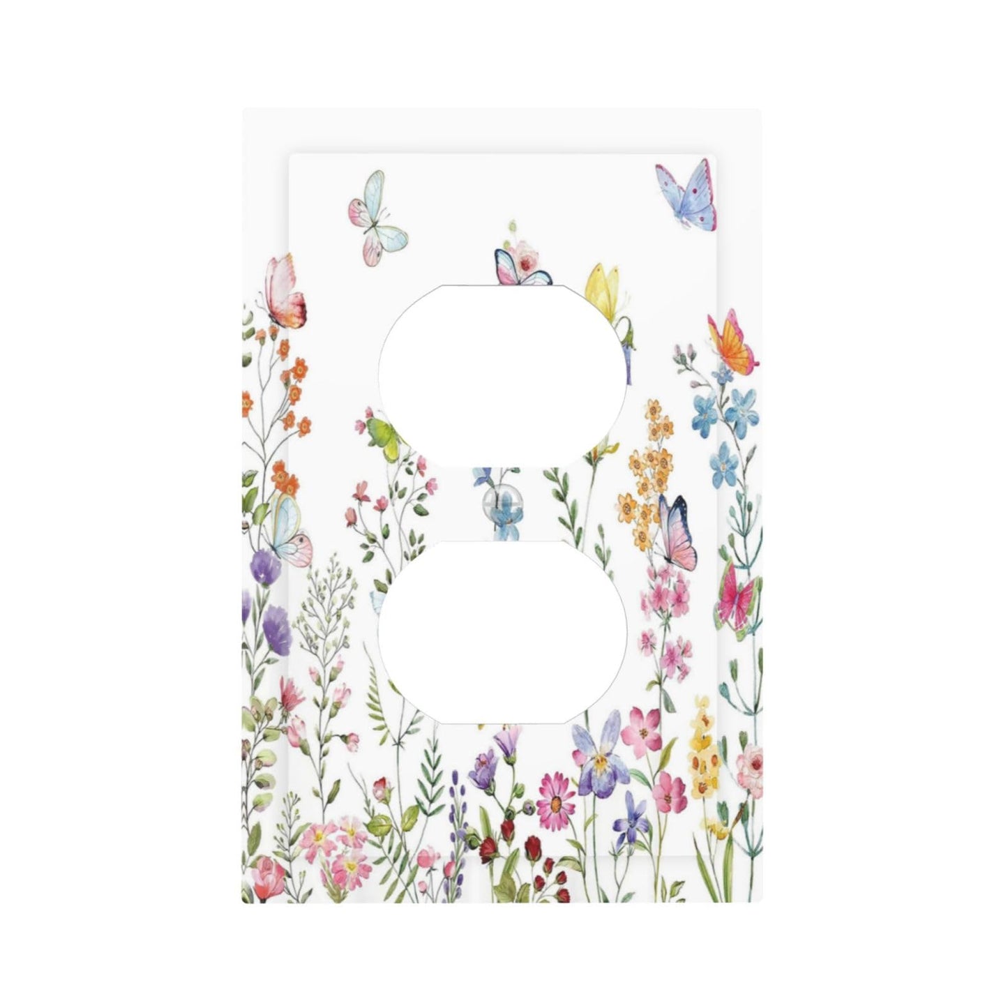 Boho Butterfly Wild Flower Floral Garden 1 Gang Outlet Plate Decorative Single Duplex Wall Plate Covers unique Electrical Receptacle Light Switch Cover Art Faceplate Switchplate for Living Room Decor