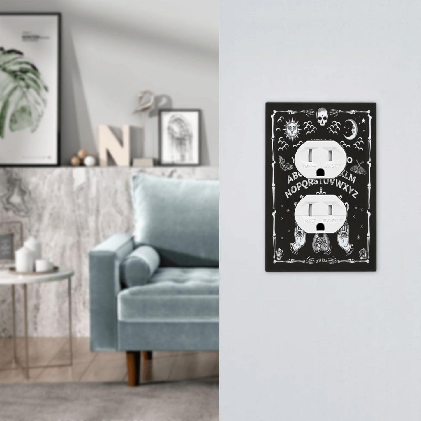 Wpshijia Black Witchy Skeleton Skull Gothic Sun Moon Single Duplex Wall Plate Covers Novelty Light Switch Cover 1 Gang Outlet Plate Decorative Unique Electrical Receptacle Art Faceplate Switchplate