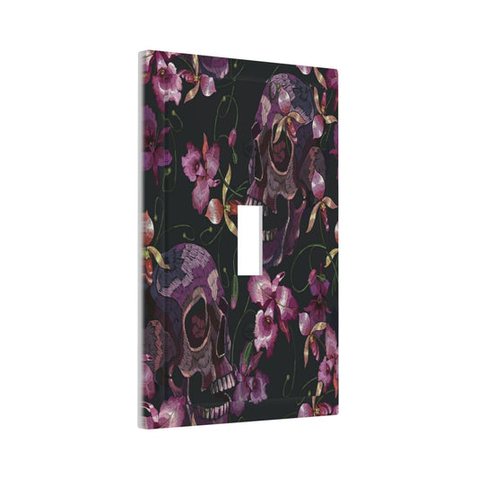 Gothic Purple Skull 1 Gang Light Switch Plate Single Toggle Wall Plate Cover Electrical Switchplate Faceplate Spooky Skeleton Goth Retro Flower Floral Halloween Plant Leaves Botanical Scary Room Decor