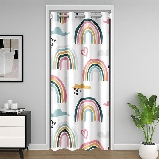 Rainbow Door Curtain for Doorway Privacy 42"x80" Colorful Stripes Closet Door Cover Curtain for Bedroom Multicolor Room Curtain Heart Love Room Divider Curtain Cover Pink White Blue Window Treatments