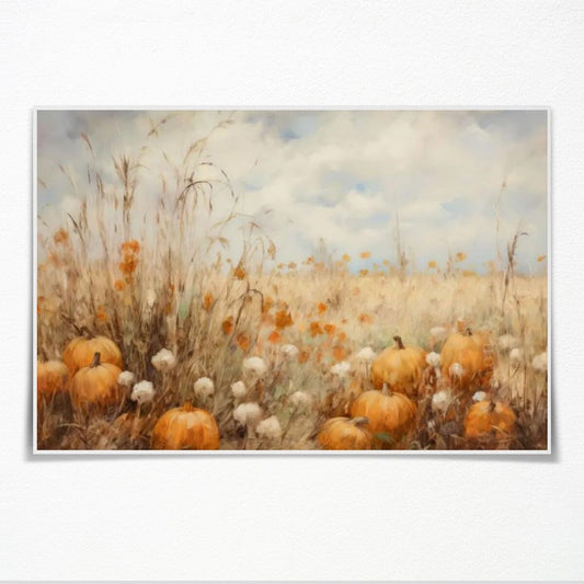 Medpol Vintage floral wall art fall pumpkin decor wildflower field landscape painting rustic harvest season canvas poster for holiday home kitchen decor Unframed16x12inch