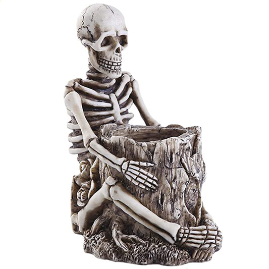 RUITASA Skull Pen Holder & Makeup Brush Holder - White, Desktop Small Skull Design for Halloween Home Office Desk Storage & Decoration