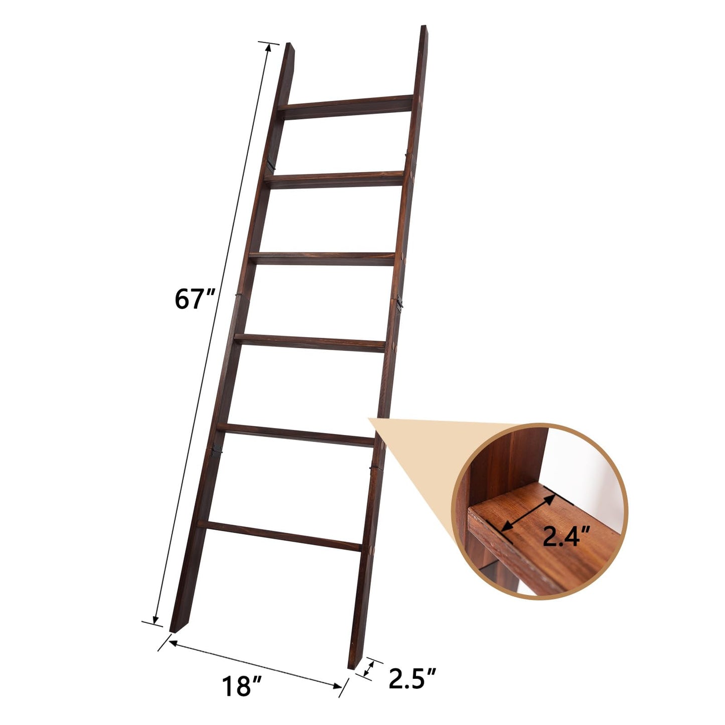 HYBDAMAI Blanket Ladder, 6-Tier Wooden Quilt Stand, Decorative Ladder Shelf, Leaning Shelf, Wall Leaning Blanket Ladder Towel Storage Rack for Living Room (Brown)