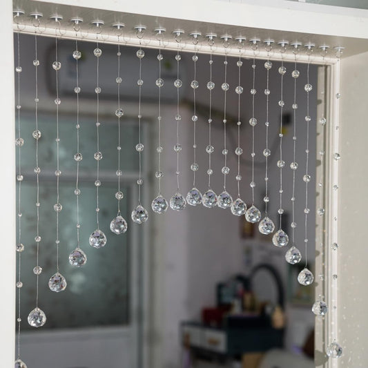 Hanbinsen 20 Strings Crystal Beaded Curtain, Arched Door String Curtain, Hanging Doorway Room Divider Suitable for Home, Coffee House, Bedroom, Restaurant. (Clear)