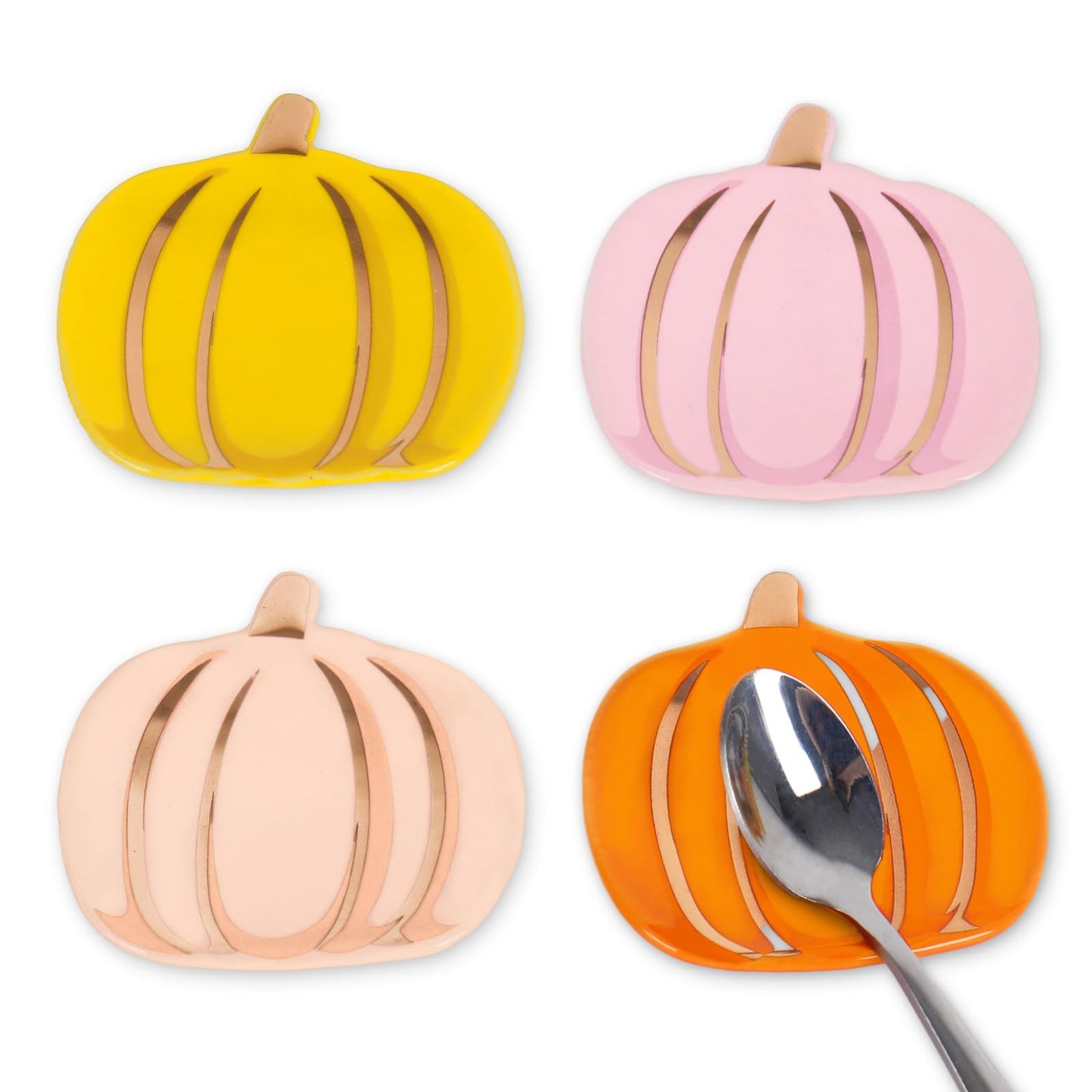 JarThenaAMCS 4 Pcs Fall Spoon Rest Pumpkin Shaped Ceramic Spoon Holder Sauce Dishes 2.7 Inch Ceramic Coffee Spoons Holder for Autumn Coffee Stirrer Teaspoon Bar Accessories Kitchen Office Decor