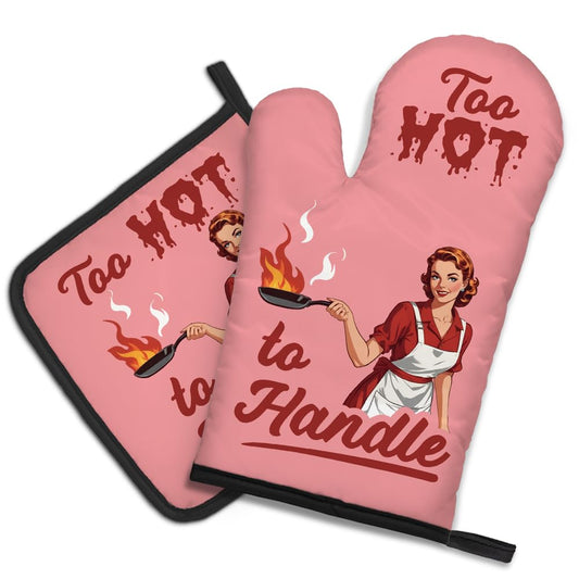 DYJYBMY Too Hot to Handle Funny Vintage Lady Oven Mitts and Pot Holder Set, Sarcastic Kitchen Gadgets for Women Lover, Housewarming Gifts for Chef Baking Lover, Hostess Gifts for Mom Wife Sister BFF