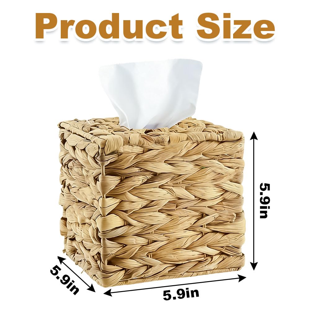 1 Pcs Handwoven Water Hyacinth Square Tissue Box Cover