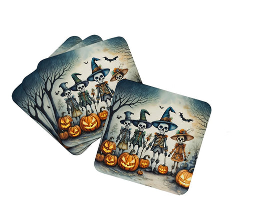 Caroline's Treasures Calacas Skeletons Spooky Halloween Foam Coaster Set of 4 Cup Coasters for Indoor and Outdoor, Coaster for Tabletop Protection, Anti Slip, Mouse pad Material
