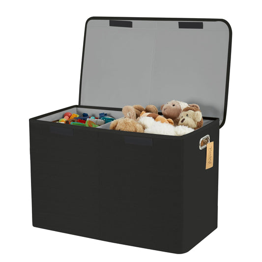 Roobyl Large Toy Storage Box with Lid, Collapsible Toys Storage Organizer Bins with Dividers and Handles, Storage Chest Bin for Kids, Boys, Girls, Nursery 25"x13" x16" (Black)