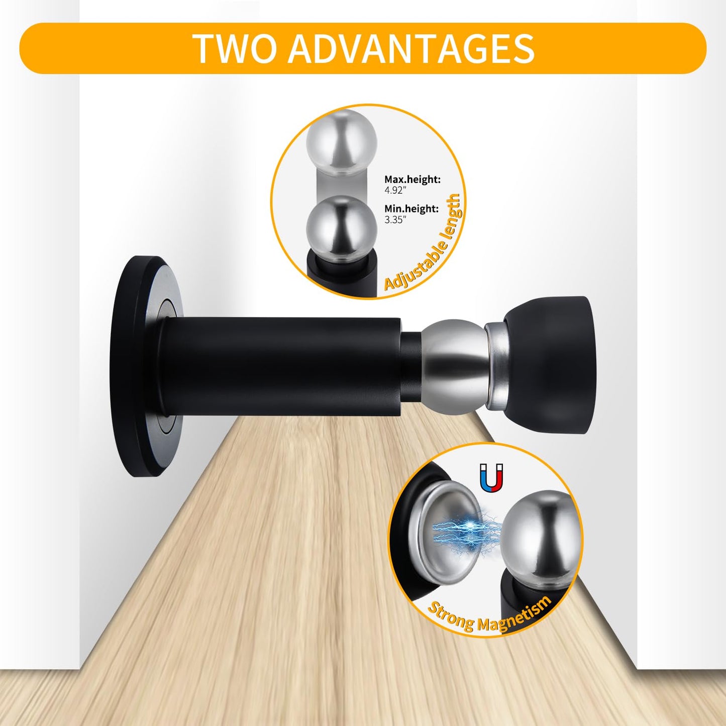 TOPTAKE Door Stoppers – Heavy Duty Magnetic Door Stopper for Wall & Bottom of Door – Premium Adjustable Door Stop with Heavy-Duty Windproof Design, Constructed with SUS304 (Black-1PCS)