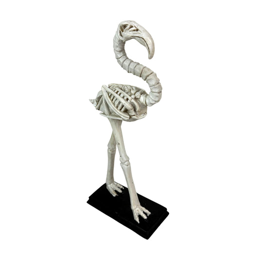 Fancy That Flamingo Skeleton Statue 12 Inch Resin Tabletop Sculpture with Distressed Bone White Finish and Black Base, Eclectic Coastal Bird Decor Accent for Shelf Desk Mantel