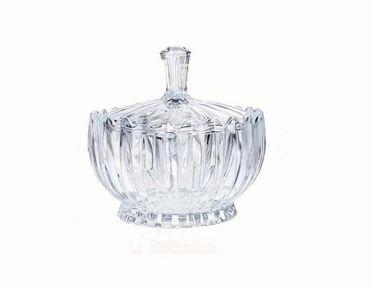 HMFDYHz Glass Candy Dish with Lid, 17oz Crystal Glass Candy Bowl, Classic Fancy Glass Canister for Cookies Nuts Chocolates Fruit,Home Wedding Party Decorative Jar (Clear)