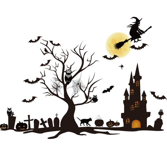 TaoBary 4 Sheet Halloween Window Decals Clings Decor Window Stickers Double Side Clings Decals for Party Decoration with Bat, Witch, Spider, Pumpkin for Halloween Spooky Holiday Fall Party Home Decor
