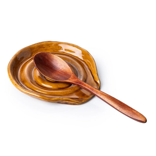 Besmeety Ceramic Spoon Rest for Stove Top, Spoon Holder for Kitchen Counter, Spatula Rest, Farmhouse Utensil Holder (Antique Copper)