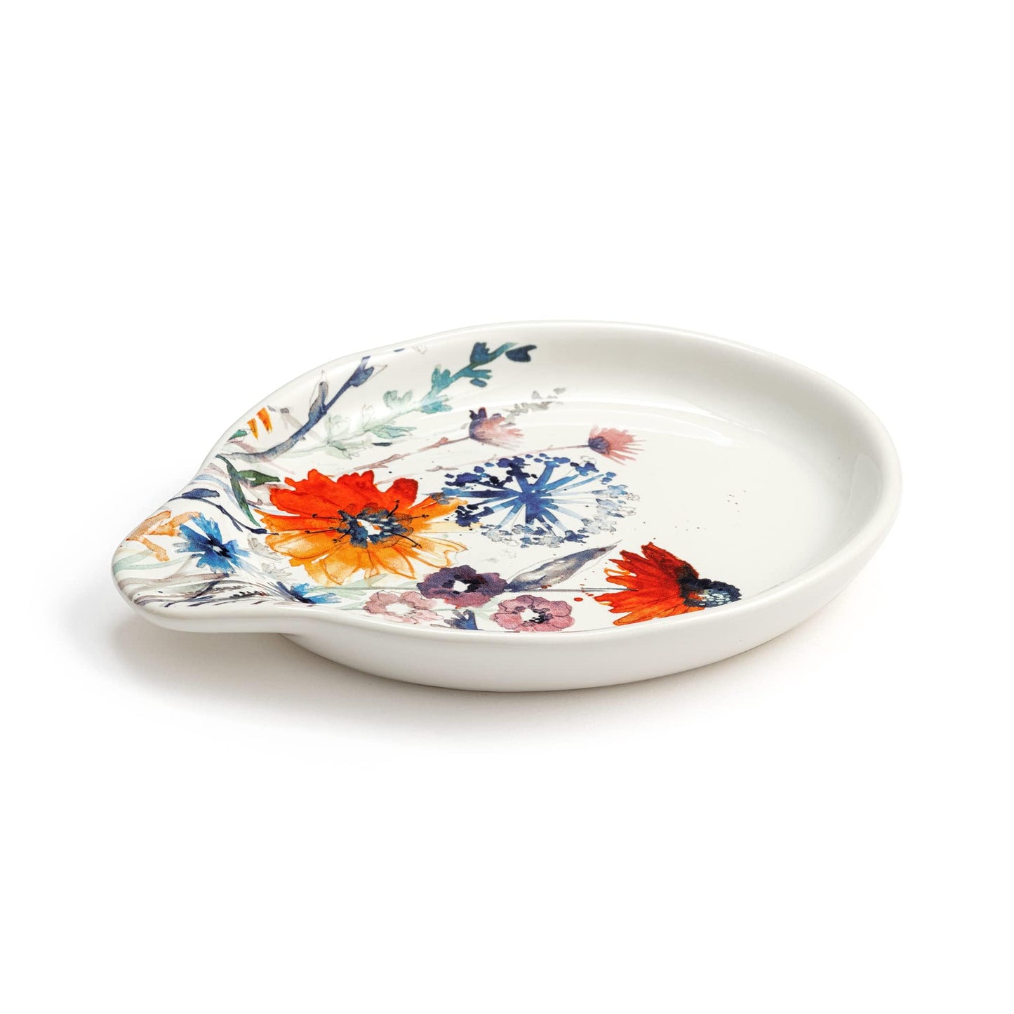 DEMDACO Orange and Blue Meadow Flowers 6 x 4.5 Stoneware Spoon Rest