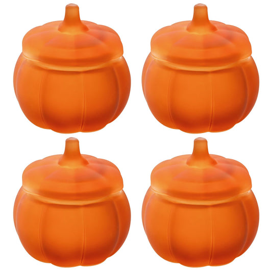 SYFURNIX Pumpkin Candle Jar for Making Candles, 4PCS Orange Glass Candle Jars with Lids, Small Candle Containers for DIY Candle Gifts Halloween Fall Thanksgiving Table Decorations