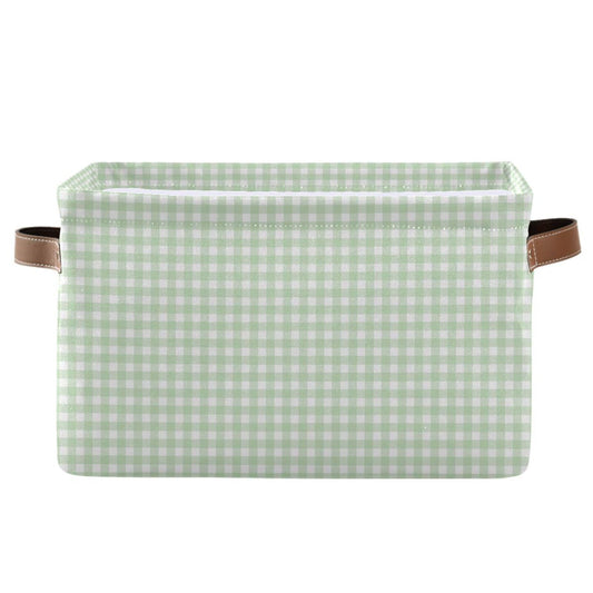 JUZIHAI Green Gingham Checkered Storage Basket, Collapsible Canvas Storage Organizer Bins with Handles for Toys Clothes Closet Shelves Nursery Office, 14.2x10.2x8.3 in