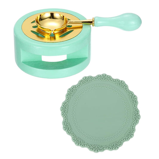 PATIKIL Wax Stamp Seal Kit, Wax Seal Kit Include Sealing Warmer, Melting Spoon, Silicone Pad, Retro Melt Stove Pot Furnace Tool for Envelope Letter Mailing Crafts DIY, Light Green/Green