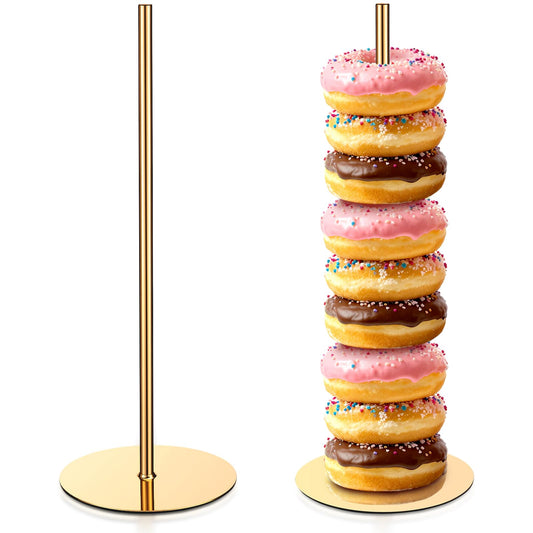 Otoolling 2 Pcs Metal Donut Display Stand Tower Bagel Holder Cake Stand Dessert Table Doughnut Holder Display Tower for Birthday Wedding Party and Donut Themed Party Decorations (Gold)