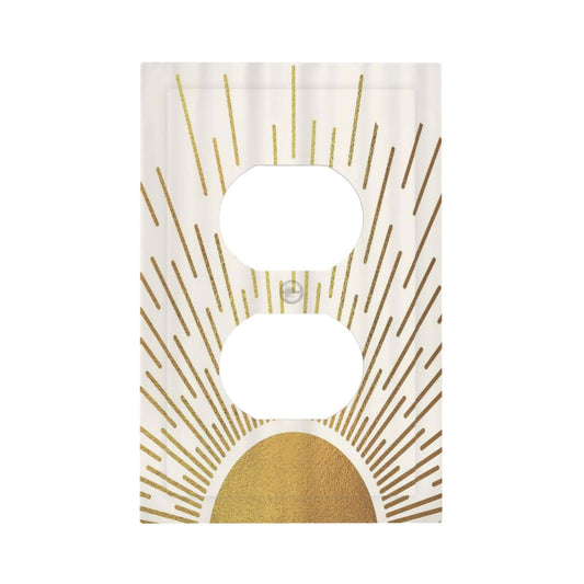 Mid Century Boho Abstract Sunrise Gold Sun 1 Gang Outlet Plate Decorative Single Duplex Wall Plate Covers Electrical Receptacle Light Switch Cover Art Faceplate Switchplate for Country Bedroom Decor