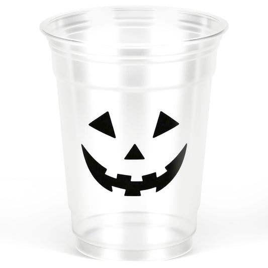 Pumpkin Face Plastic Cups Halloween Scary Disposable Party Cup Jack O Lantern 12oz Clear Cups for Candy Beverage Snacks October Trick or Treat Party Supplies (50)