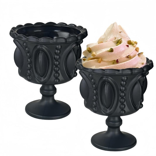 YUHANOER Carnival Glass Vintage Footed Dessert Cups Set of 2, 9oz Embossed Goblet Chalice Glass for Ice Cream Sundae,Sweet Dish, Whiskey,Bar Party Table Decor