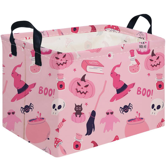 FXOCSHE Halloween Ghost thriller basket,Empty Halloween basket,Horror and thriller decor,Trick or Treat Box for Boys and Girls,Horror decor(Pink pumpkin)