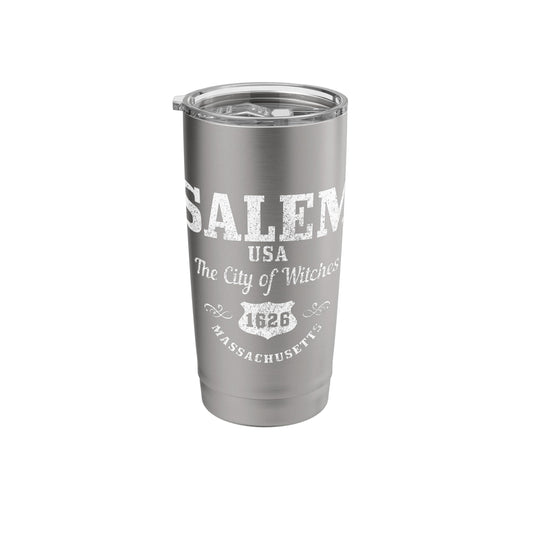 Salem Massachusetts Est. 1626 Witch Broom Halloween Vintage Stainless Steel Insulated Tumbler