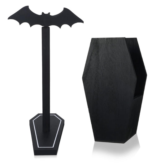 Uiifan Gothic Paper Towel Holder Bat Paper Towel Holder Coffin Kitchen Utensil Holders Halloween Gothic Kitchen Accessories Black Wood Spooky Decor for Home Table Bathroom Gifts Decoration