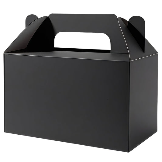 PEIQICHU 24 Pack Candy Treat Boxes Snack Goodie Bags Party Favors Box Party Gift Bags for Birthday, Baby Shower, Weddings Cardboard Candy Containers With Handle, Gable Style, Black