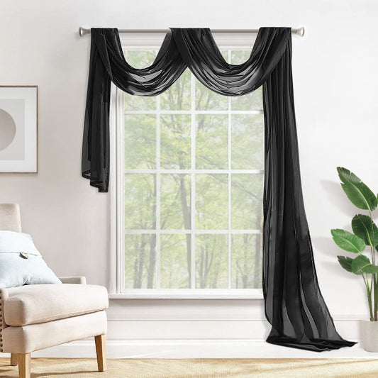 MIULEE Black Window Scarf Valance for Halloween Party - Sheer Curtain Scarf Topper Window Treatment Decorative Drapes for Wedding Arch Ceremony Canopy Bed, Swag Curtain One Panel, 37"x 216"
